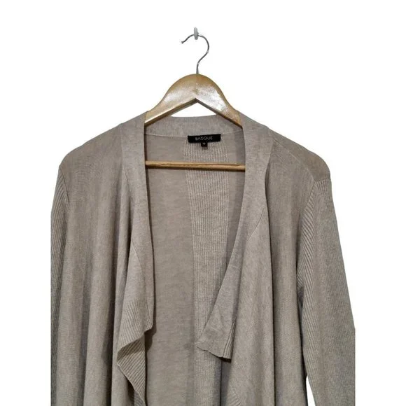 Basque Womens Stone / Oatmeal Knitted Open Long Wrap Cardigan - Size 12 - Picture 2 of 6